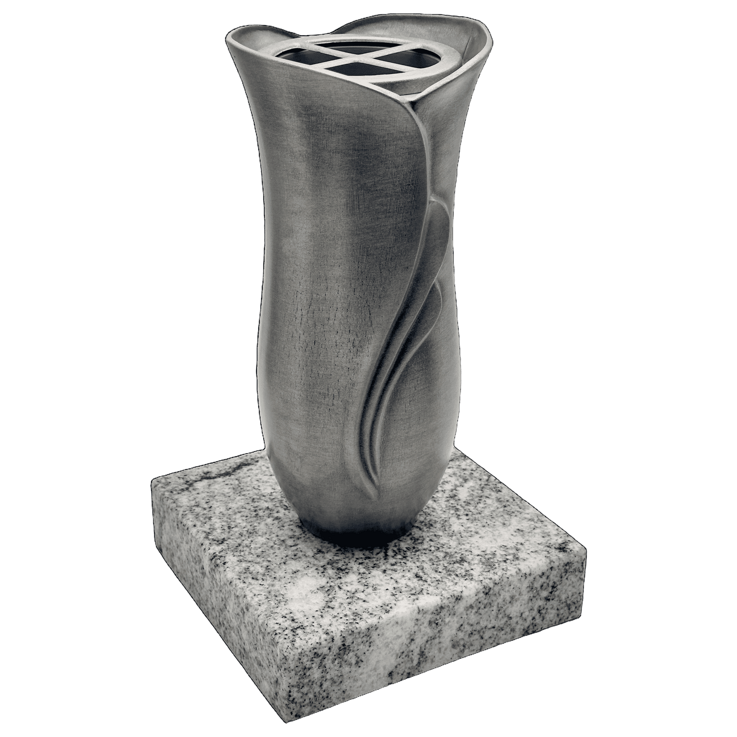 Grabvase 98720 aus Aluminium auf Granitsockel Viscont White